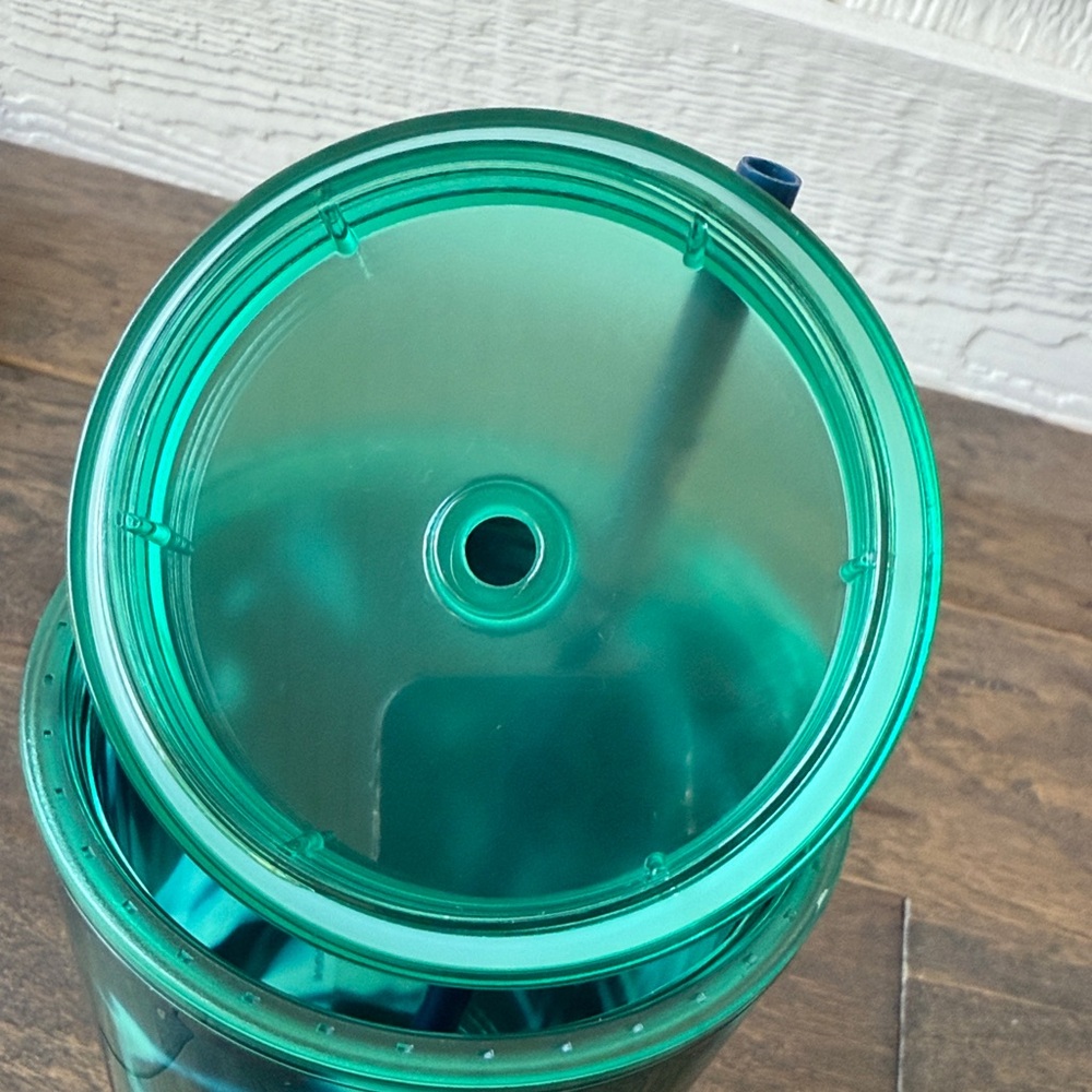 Starbucks Blue Green Teal tortoise tie dye watercolor 24 oz Tumbler with Straw - Picture 9 of 11